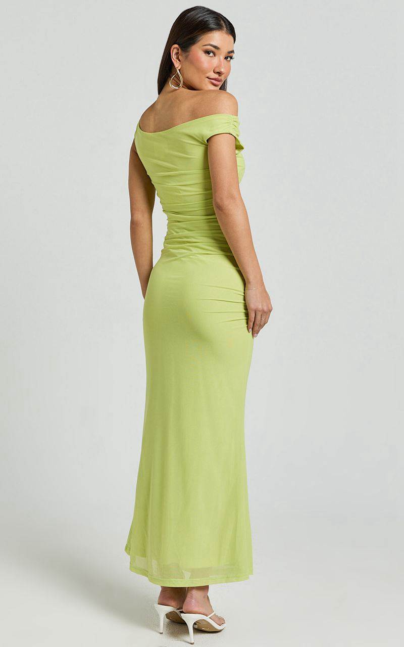 Showpo Vicky Midi Dress - Off The Shoulder Slip Dress Lime | IBWVNG147