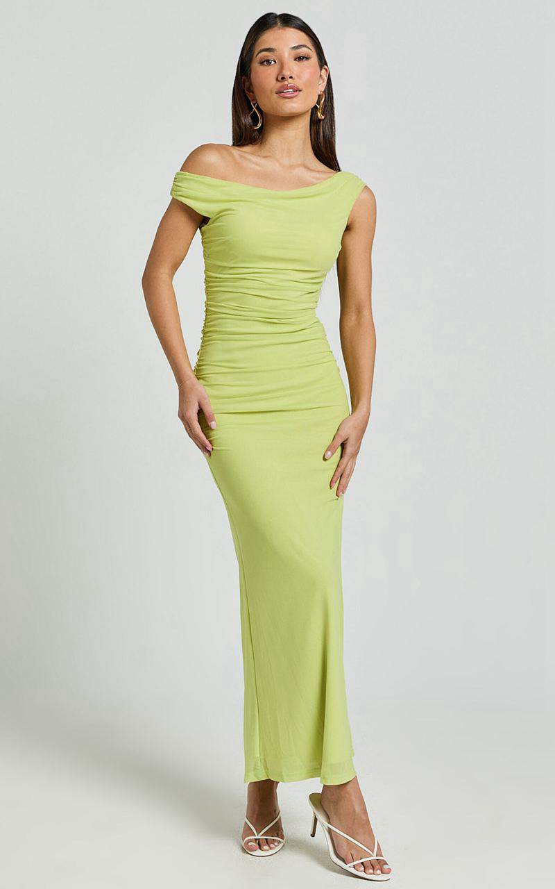 Showpo Vicky Midi Dress - Off The Shoulder Slip Dress Lime | IBWVNG147