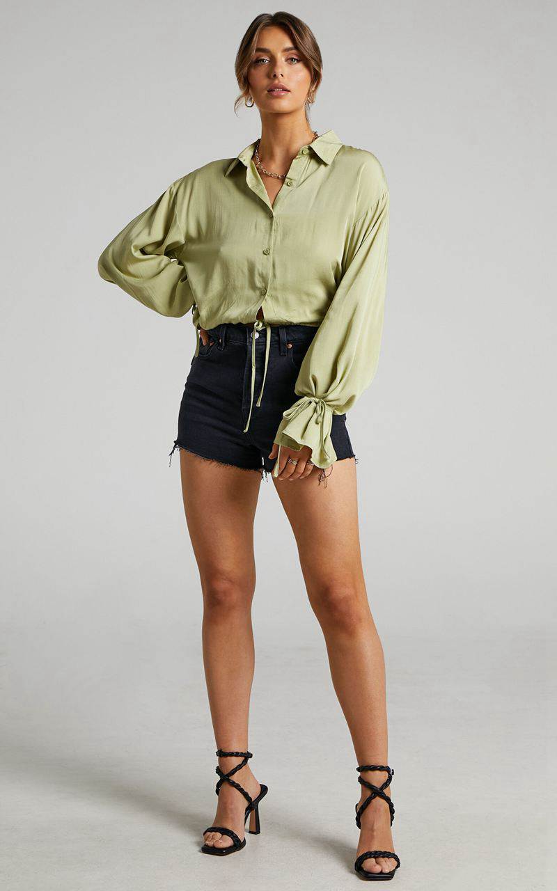 Showpo Wanda Shirt - Button Up Shirt Green | RXFBNQ493