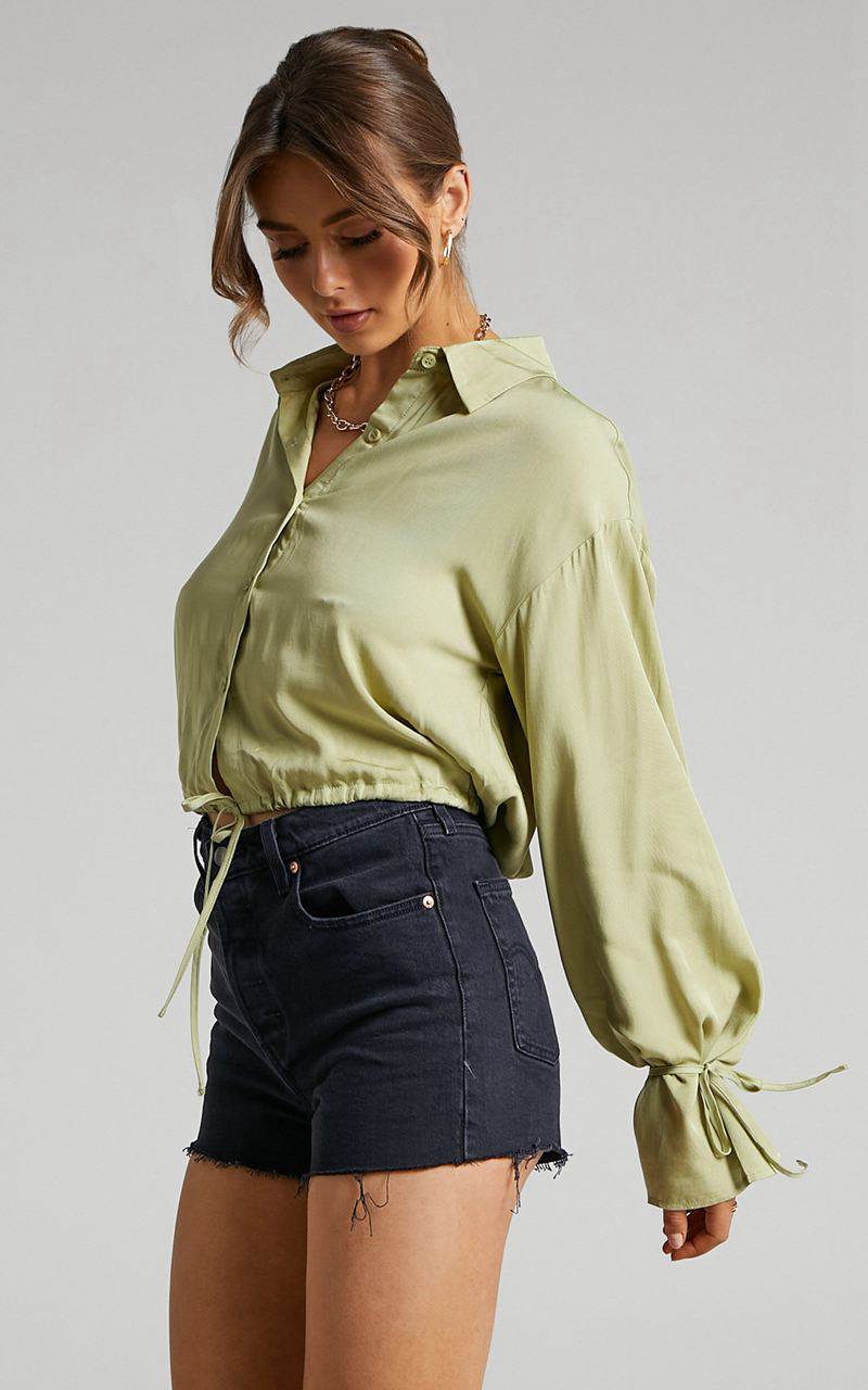 Showpo Wanda Shirt - Button Up Shirt Green | RXFBNQ493