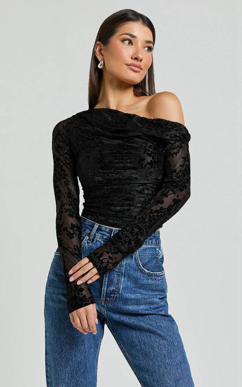 Showpo Willow Top - Asymmetrical Ruched Crop Top Black | ZIHWRP092