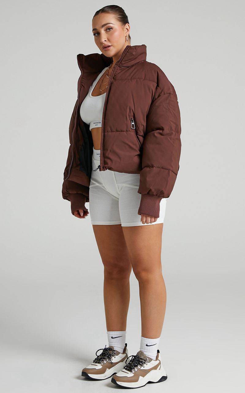 Showpo Windsor Jacket - Puffer Jacket Chocolate | UGXCKH632