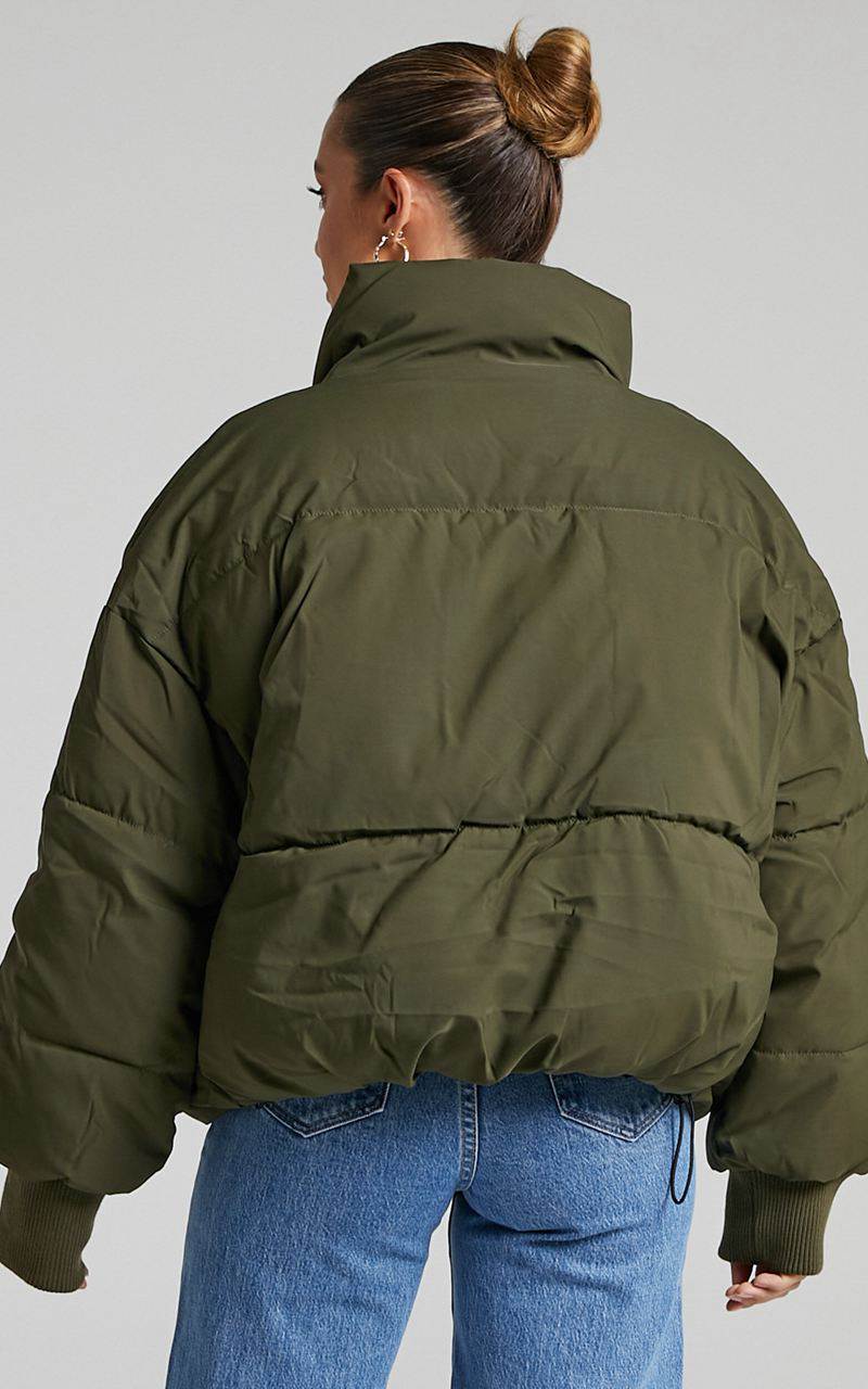 Showpo Windsor Jacket - Puffer Jacket Dark Khaki | SORIPX910