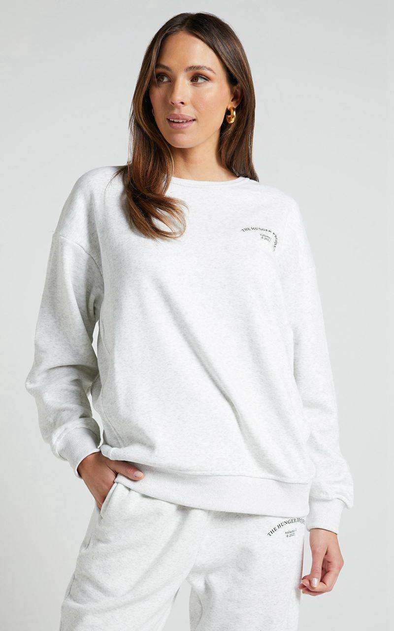 Showpo X The Hunger Project - Thp Crew Neck Sweatshirt White Marle | LDUETO253