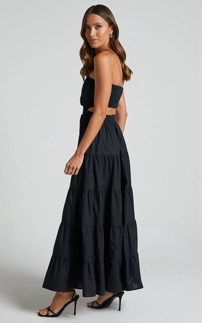 Showpo Xiomara Maxi Dress - Strapless Cut Out Tiered Dress Black | NCXQHY485