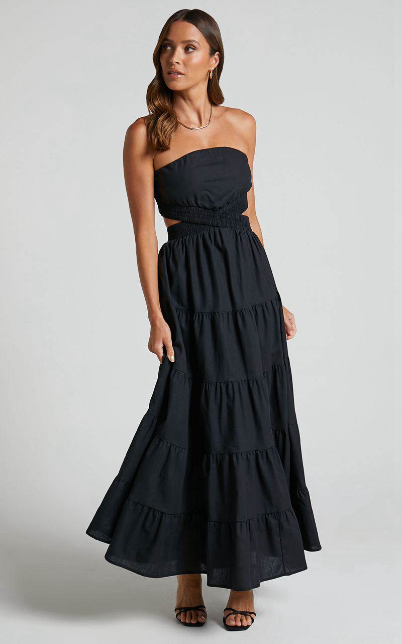 Showpo Xiomara Maxi Dress - Strapless Cut Out Tiered Dress Black | NCXQHY485