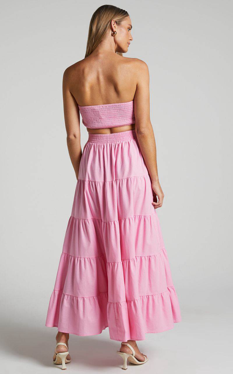 Showpo Xiomara Maxi Dress - Strapless Cut Out Tiered Dress Pink | ZMXGAE172