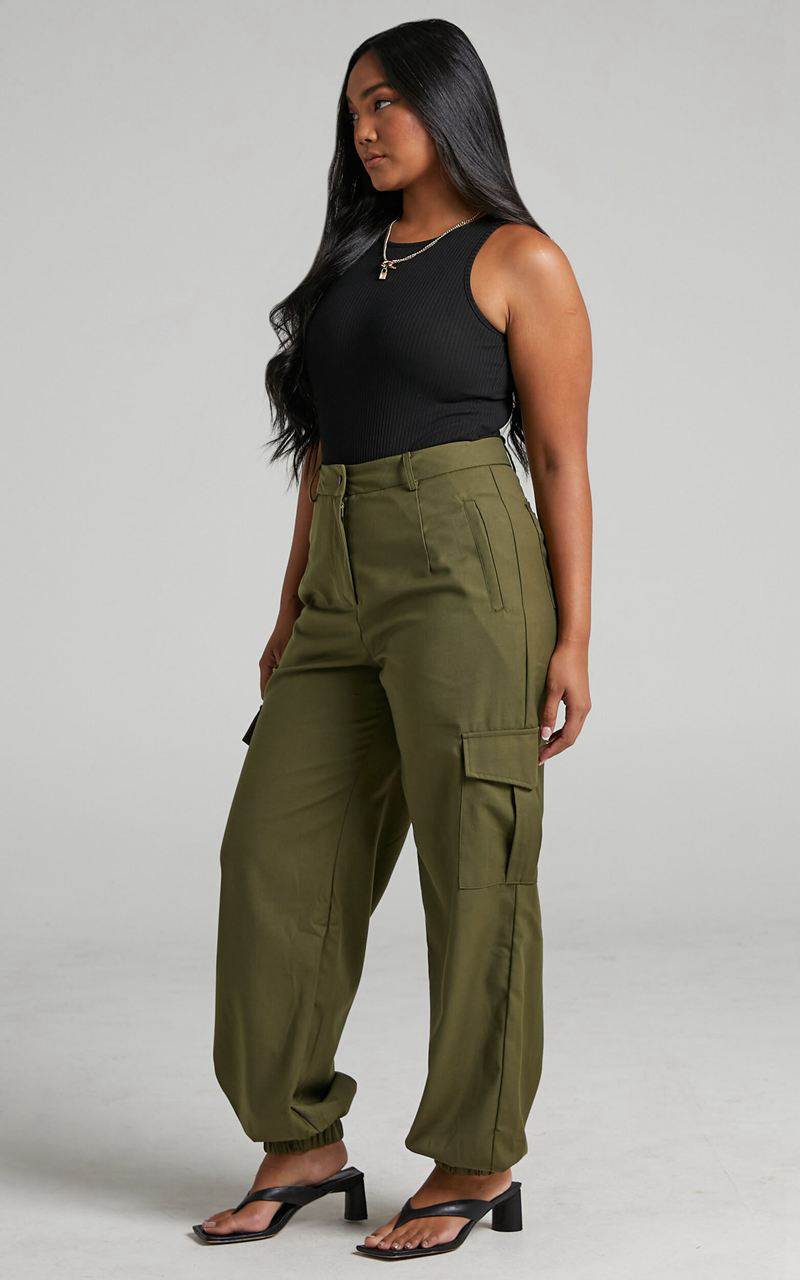 Showpo Xyriel - High Waisted Utility Style Cargo Pants Khaki | NDFHWB604