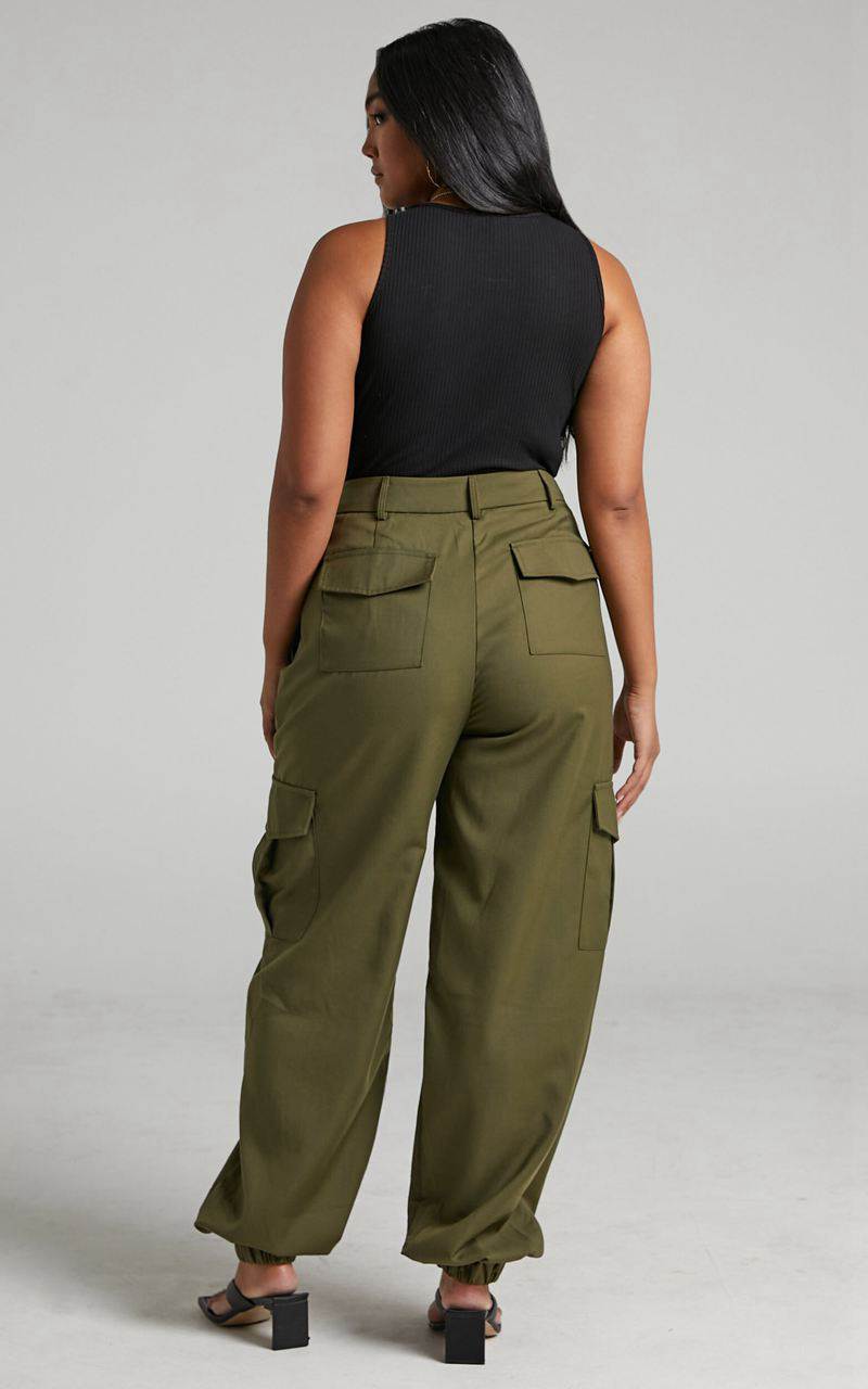 Showpo Xyriel - High Waisted Utility Style Cargo Pants Khaki | NDFHWB604