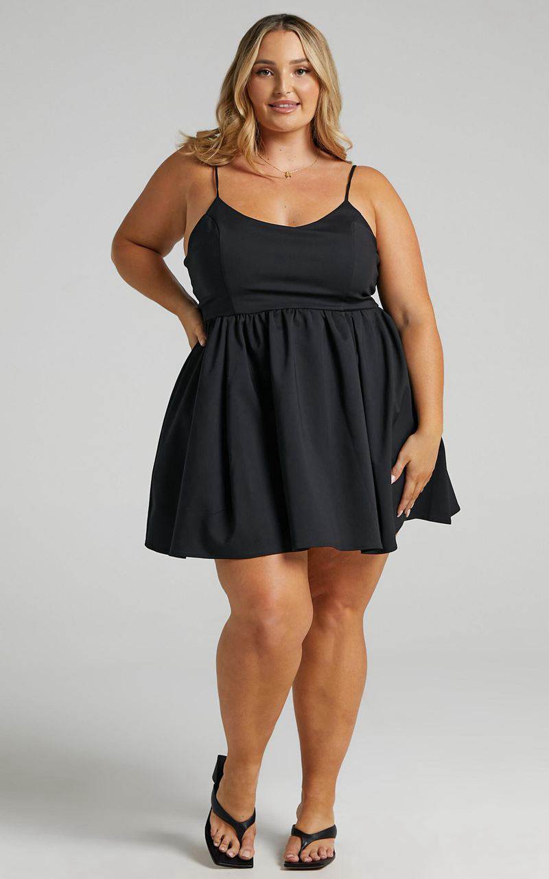 Showpo You Got Nothing To Prove Mini Dress - Strappy A-Line Dress Black | DBHCLA906