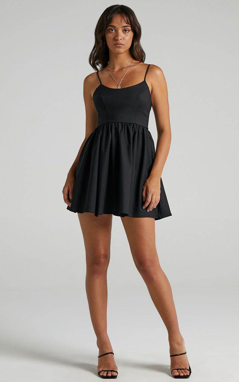 Showpo You Got Nothing To Prove Mini Dress - Strappy A-Line Dress Black | DBHCLA906