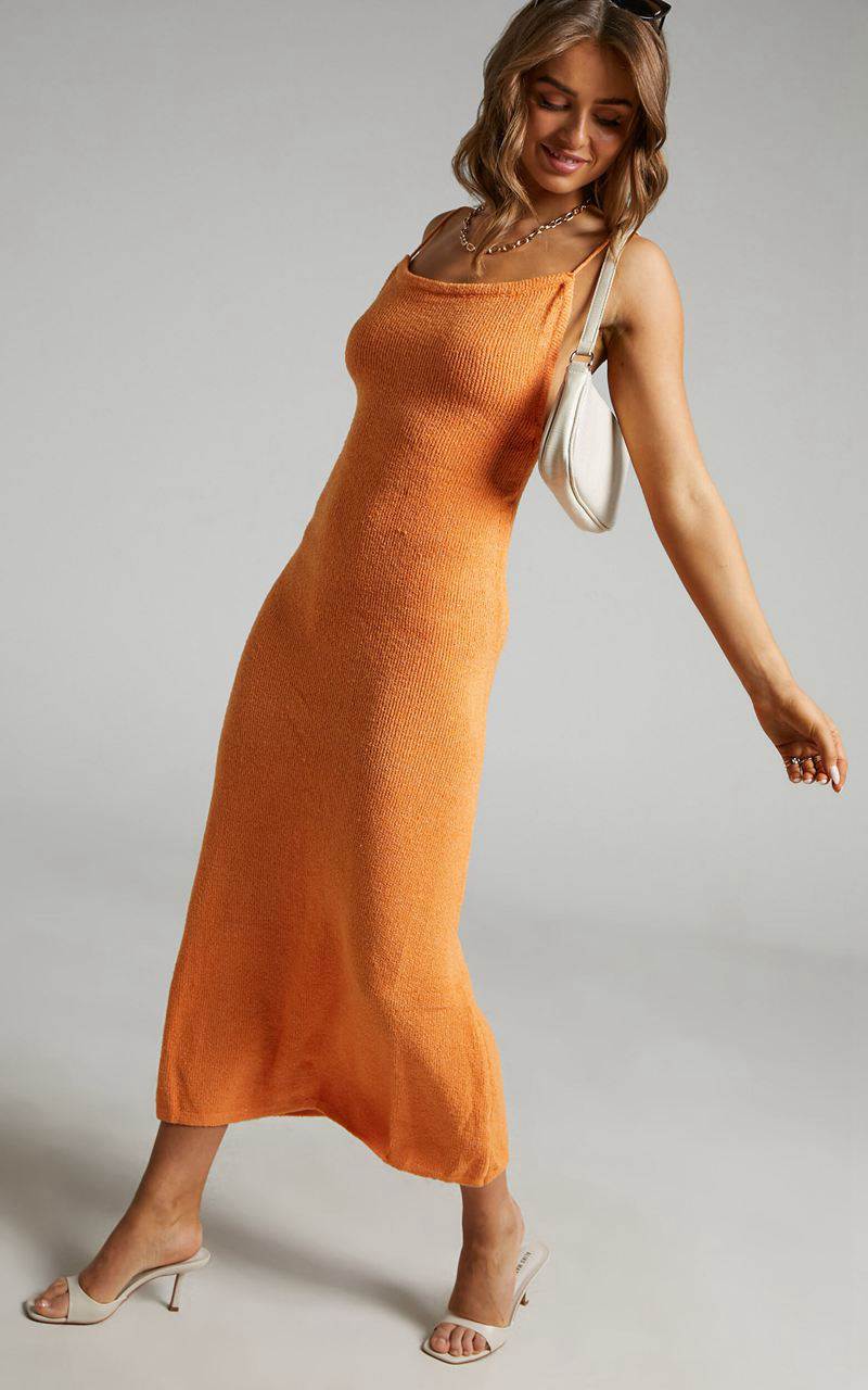 Showpo Yurika Midi Dress - Knit Open Back Dress Orange | FSKJXD549