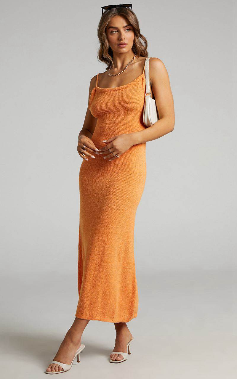 Showpo Yurika Midi Dress - Knit Open Back Dress Orange | FSKJXD549