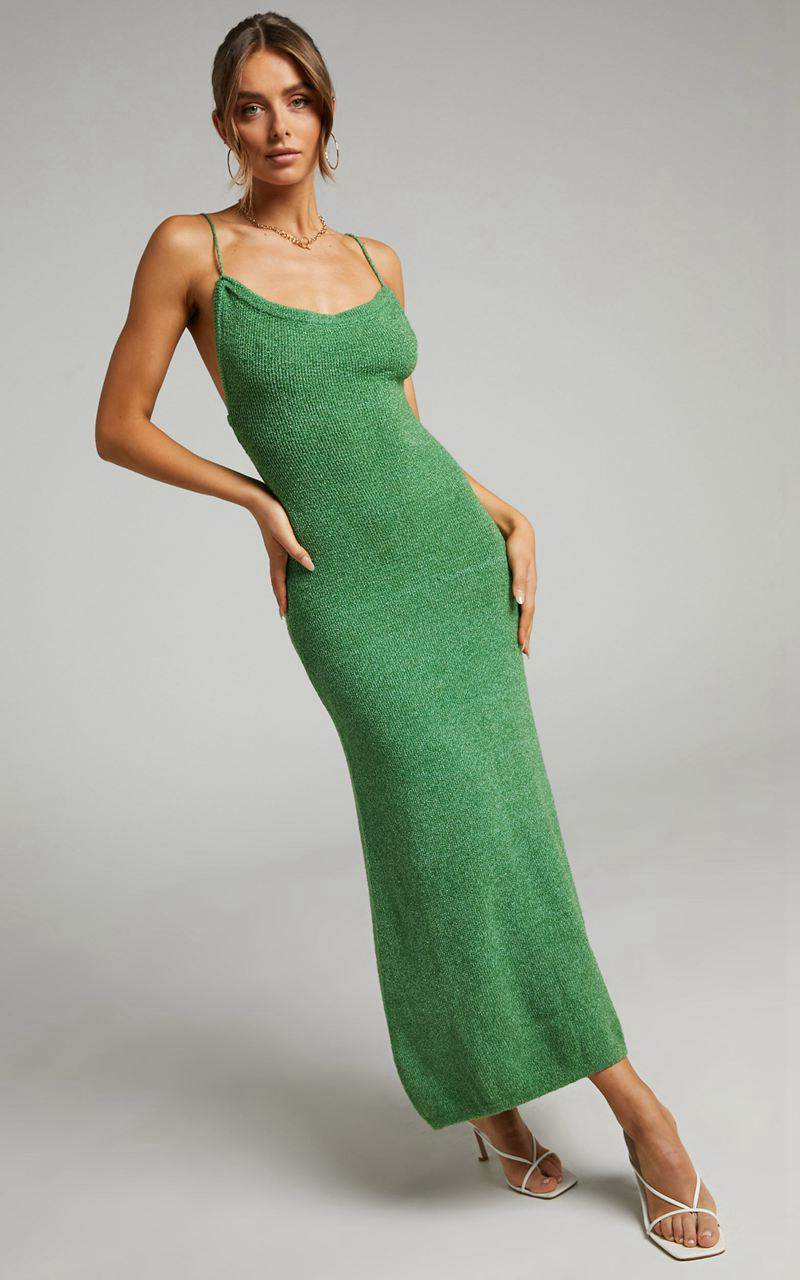 Showpo Yurika Midi Dress - Knit Open Back Dress Green | UCGPLY681