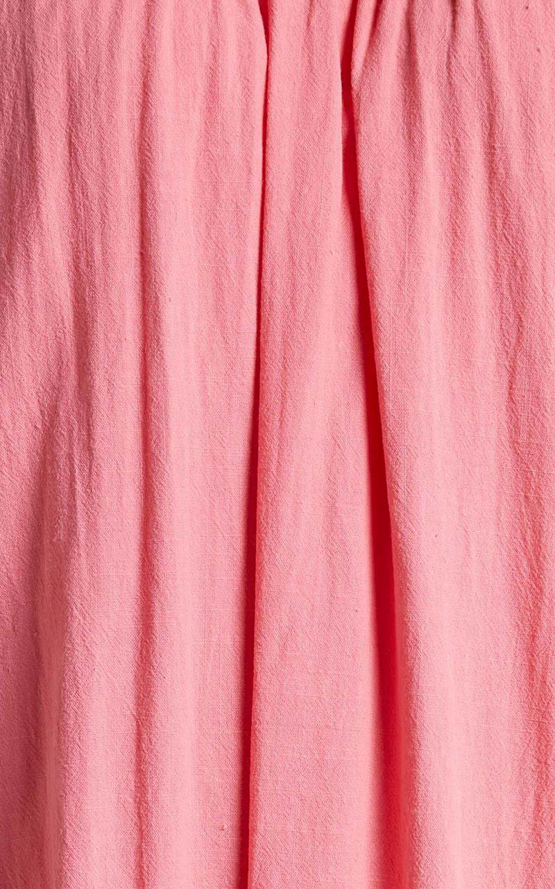 Showpo Zaharrah Midi Dress - Tiered Dress Coral Linen Look | SKEPBN529