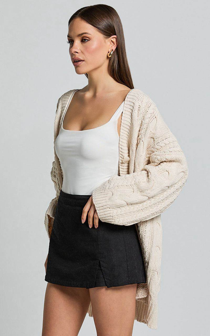 Showpo Zane Cardigan - Longline Cable Knit Oversized Cardigan Cream | XBYLNS879