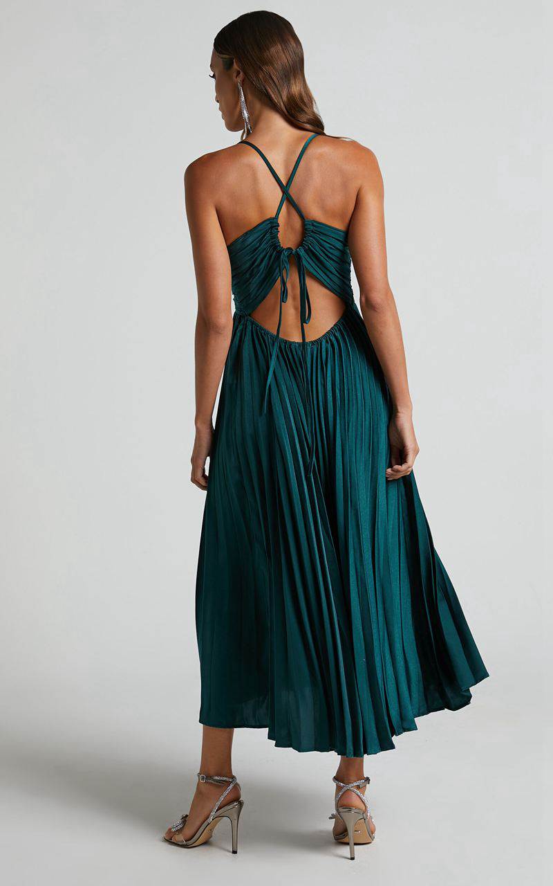 Showpo Zayla Midi Dress - Plisse Twist Front Dress Emerald | XMYUFH915