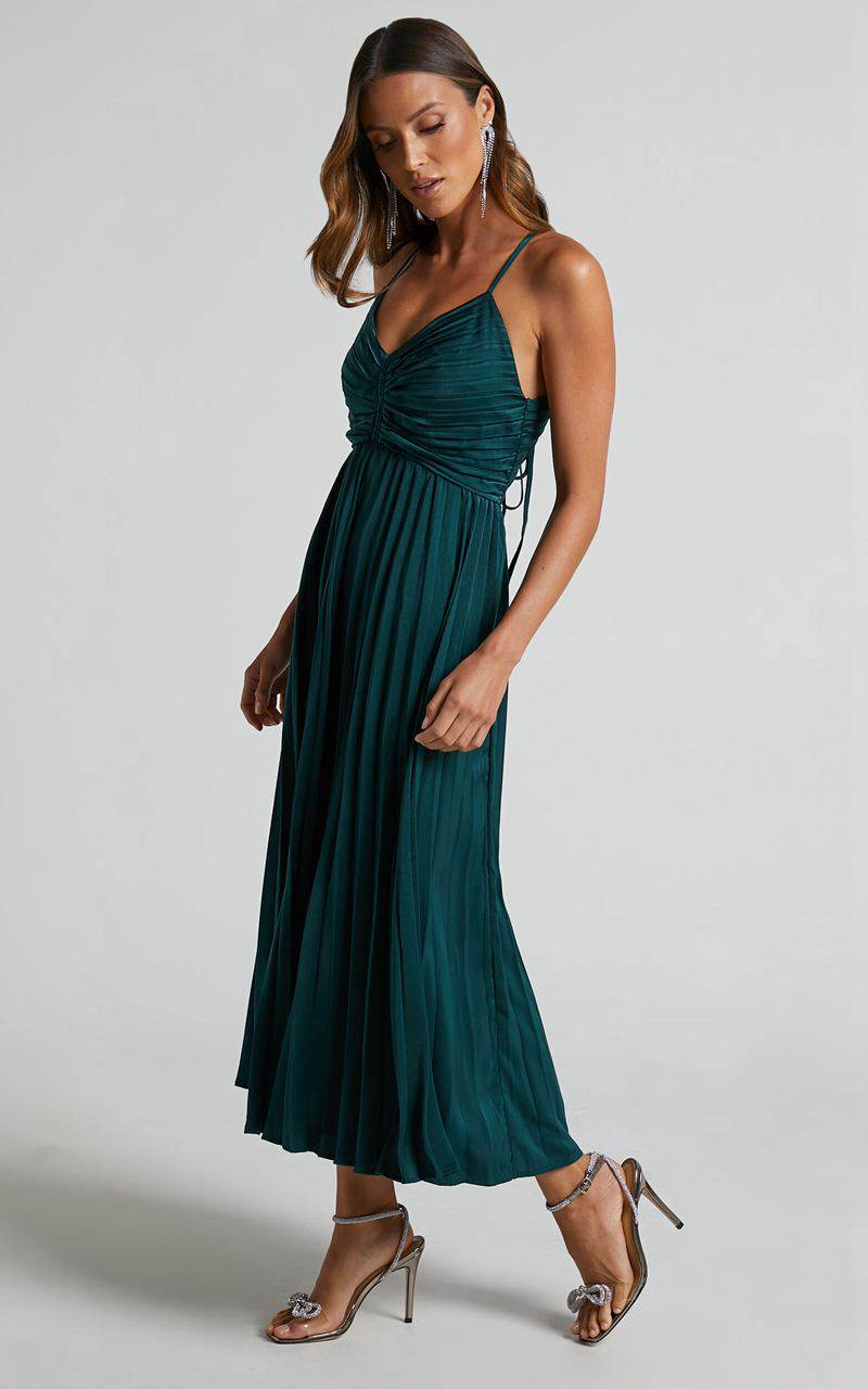 Showpo Zayla Midi Dress - Plisse Twist Front Dress Emerald | XMYUFH915