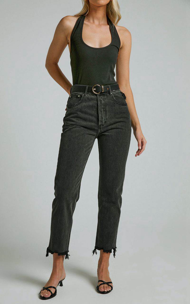 Showpo Zelrio Jeans - High Waisted Recycled Cotton Cropped Denim Jeans Washed Black | MIRUVD690