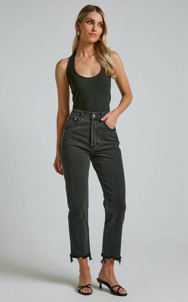 Showpo Zelrio Jeans - High Waisted Recycled Cotton Cropped Denim Jeans Washed Black | MIRUVD690