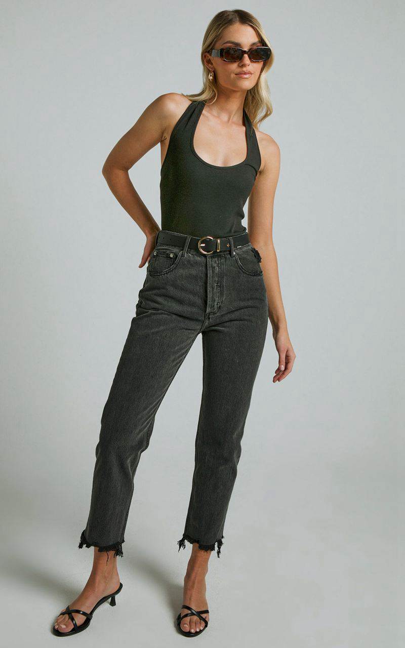 Showpo Zelrio Jeans - High Waisted Recycled Cotton Cropped Denim Jeans Washed Black | MIRUVD690