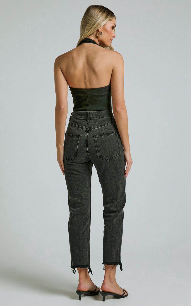 Showpo Zelrio Jeans - High Waisted Recycled Cotton Cropped Denim Jeans Washed Black | MIRUVD690