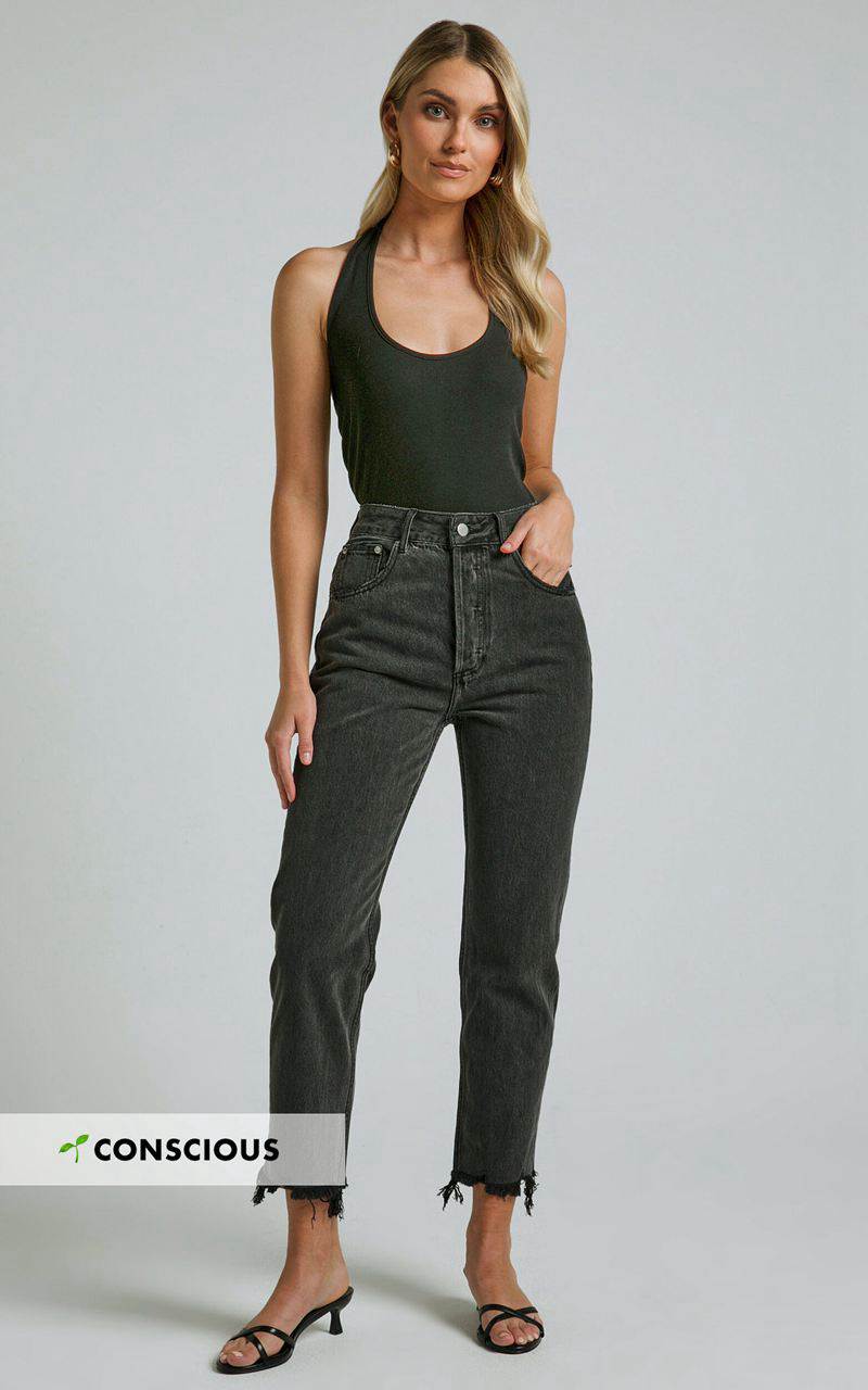 Showpo Zelrio Jeans - High Waisted Recycled Cotton Cropped Denim Jeans Washed Black | MIRUVD690