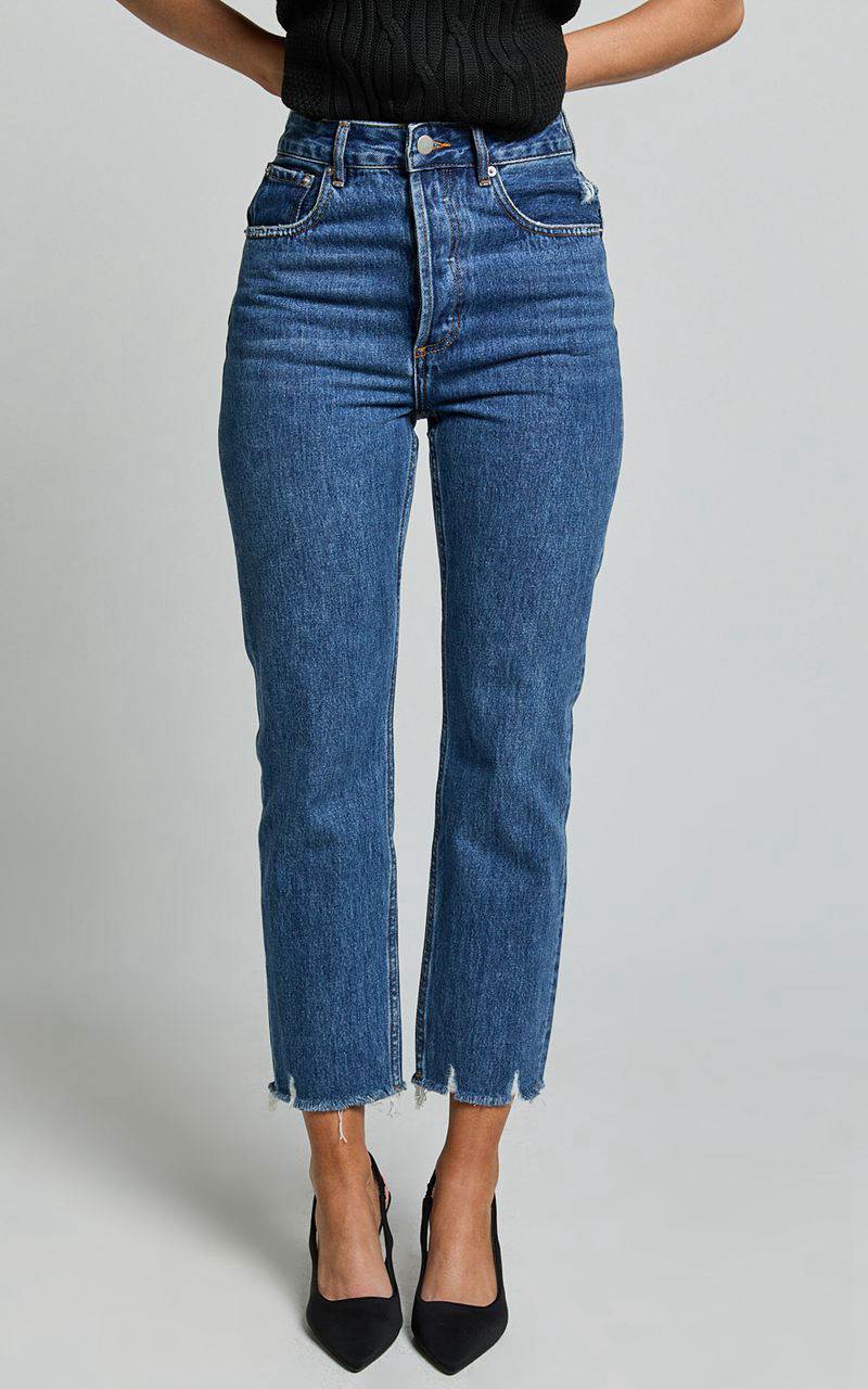 Showpo Zelrio Jeans - High Waisted Recycled Cotton Cropped Denim Jeans Dark Blue Wash | IONVKQ815