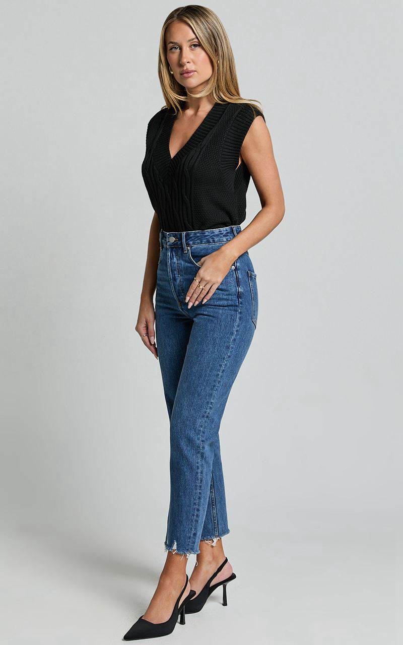 Showpo Zelrio Jeans - High Waisted Recycled Cotton Cropped Denim Jeans Dark Blue Wash | IONVKQ815