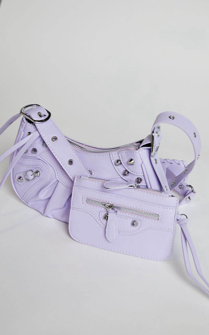 Showpo Zipporah Bag - Silver Stud Detail Crossbody Bag Purple | OHCPYJ528