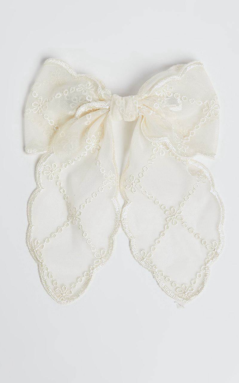 Showpo Ziva Hair Bow - Sheer Trim Detail Hair Bow Cream | ANPQVM065