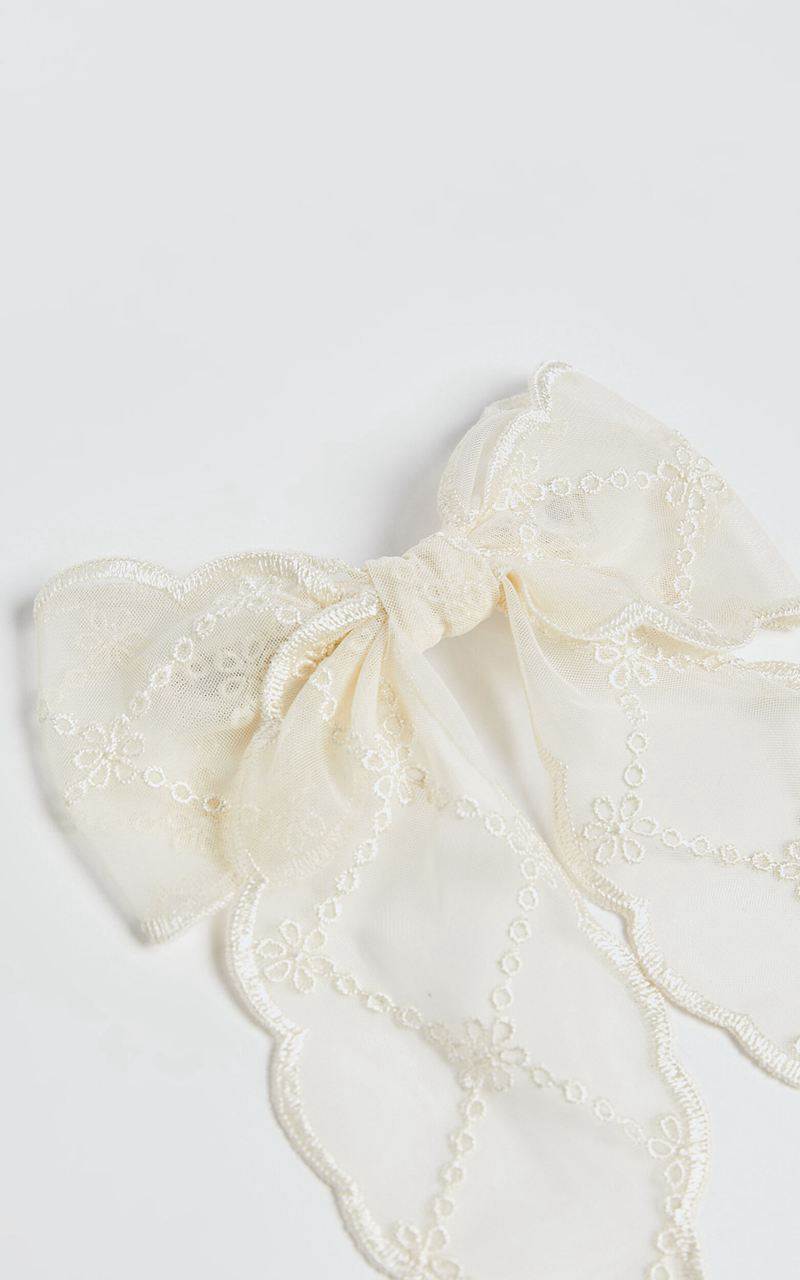 Showpo Ziva Hair Bow - Sheer Trim Detail Hair Bow Cream | ANPQVM065