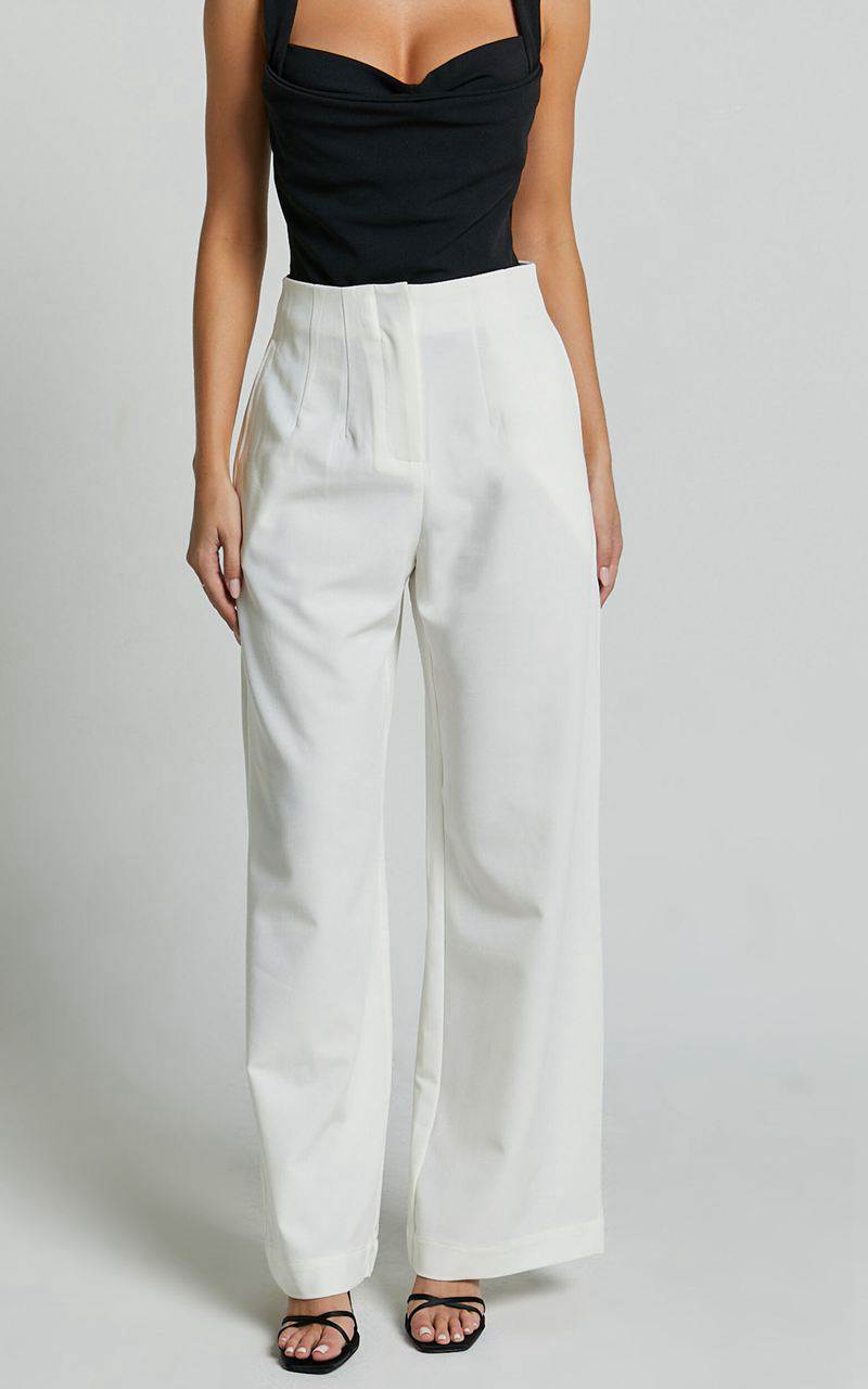 Showpo Zoella Pants - High Waisted Pleated Drill Pants Ivory | RAFSCN610