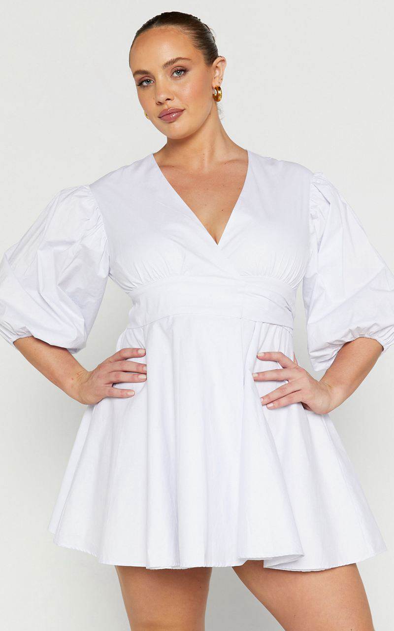 Showpo Zyla Mini Dress - Puff Sleeve Wrap Dress White | ZCHVFK149