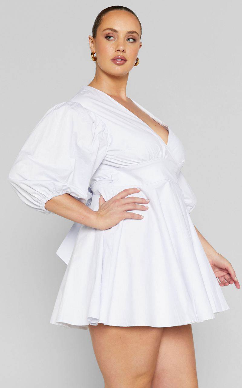 Showpo Zyla Mini Dress - Puff Sleeve Wrap Dress White | ZCHVFK149